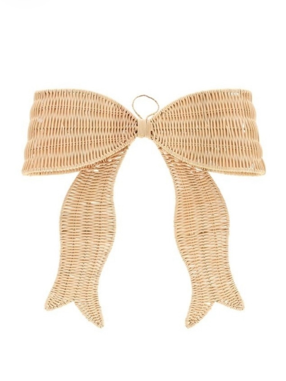 Holiday Time Woven Rattan Bow Christmas Decoration Beige, 14"